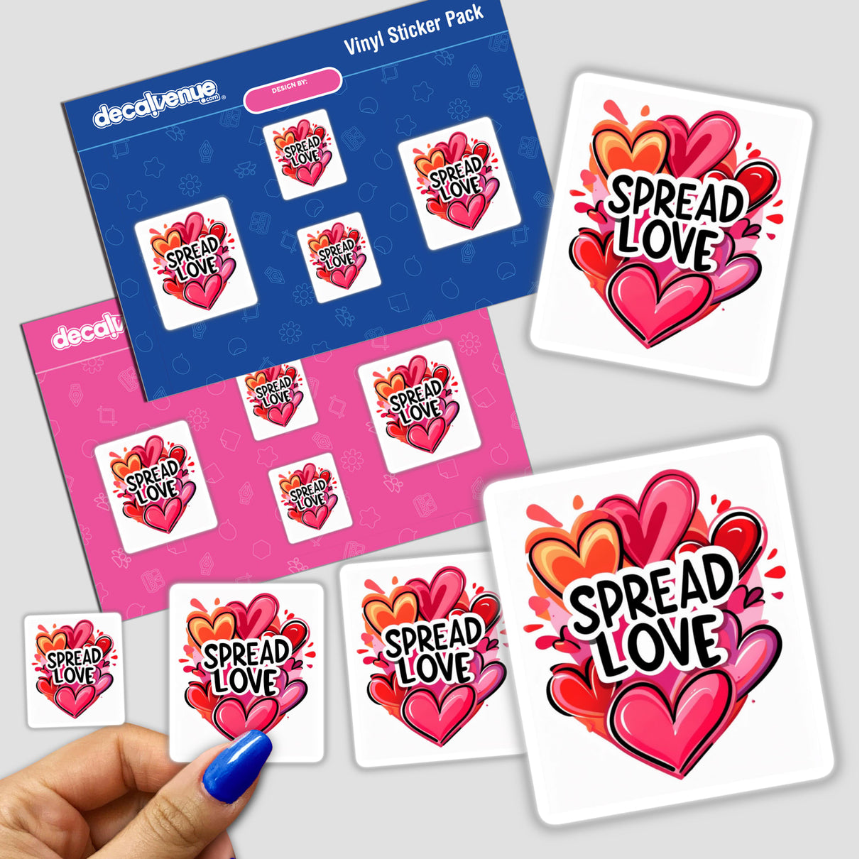 Spread Love with Vibrant Red and Pink Hearts stickers featuring heart designs and affectionate words, ideal for Valentine's Day. Available as both unique vinyl stickers and digital artwork from Decal Venue.