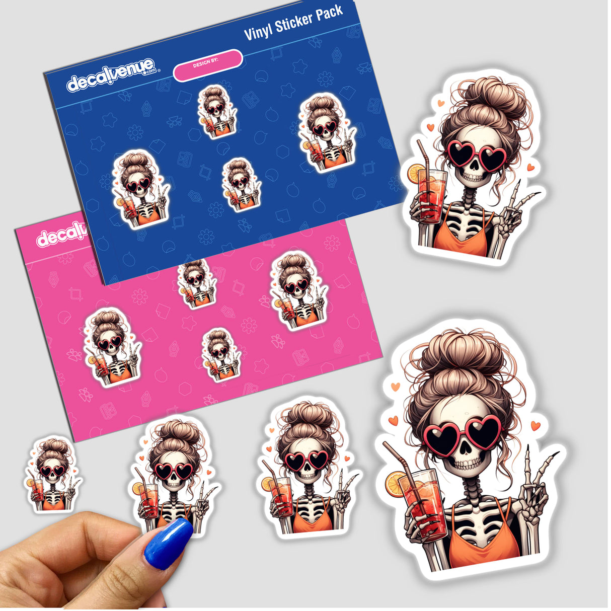 Spooky peace mama girl with orange hair and sunglasses in stylized sticker pack, available as stickers or digital download format
