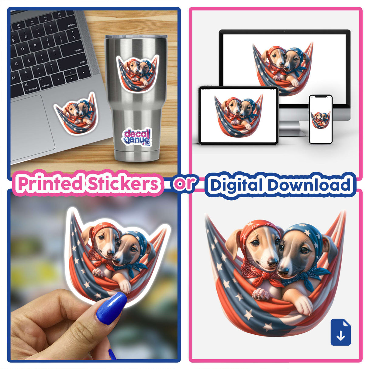 Greyhound Dogs in American Flag Bandana Hammock