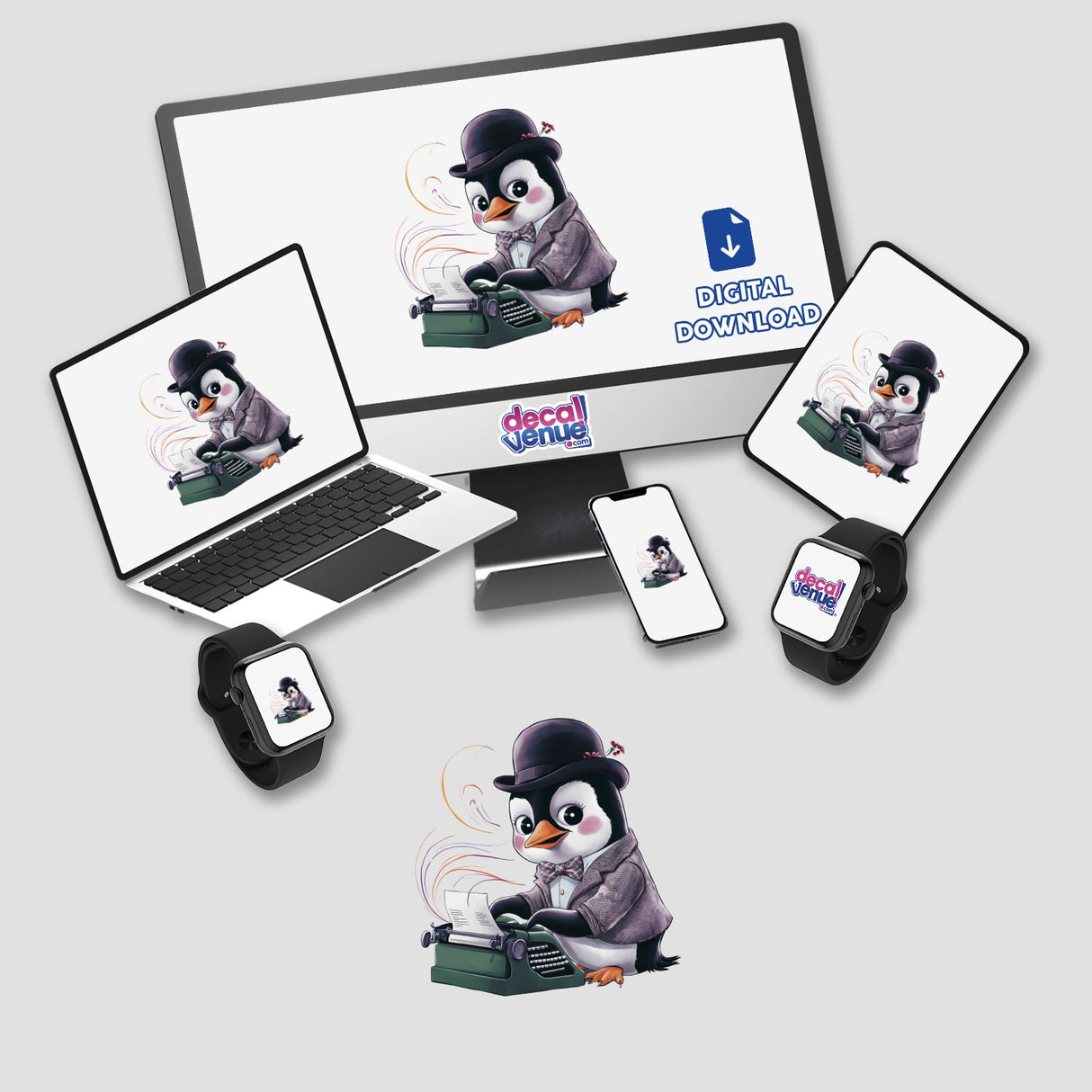 Penguin Bowler Hat Typewriter