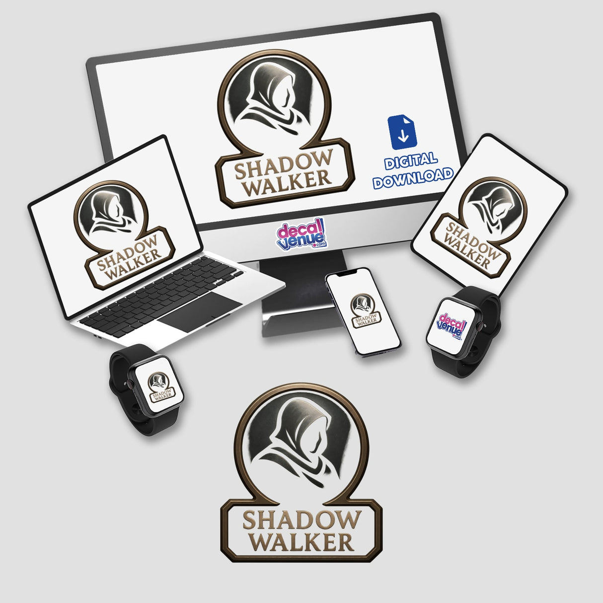 Shadow Walker – RPG-Style Skill Badge, featuring a dark bronze stealth crest, available as detailed stickers or digital artwork, representing a unique choice for RPG enthusiasts.