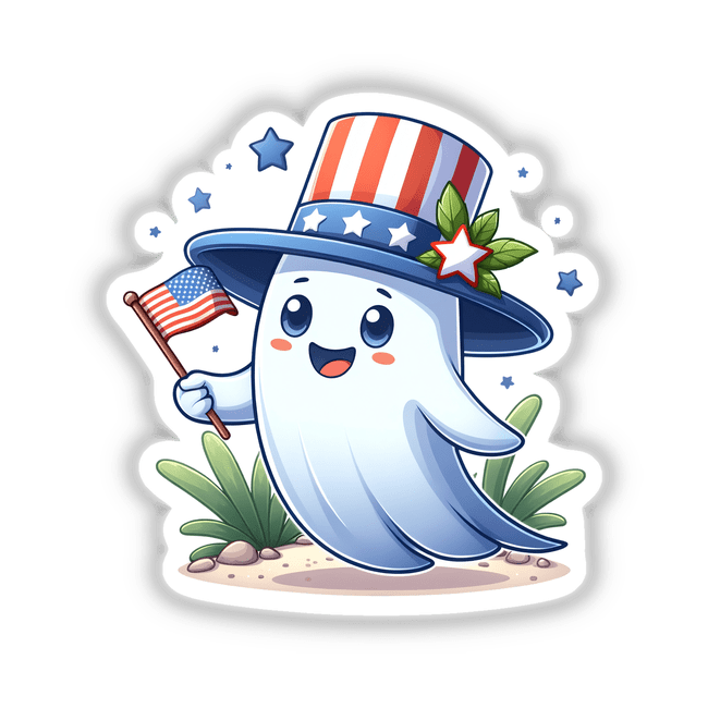 Patriotic Ghost Holding American Flag