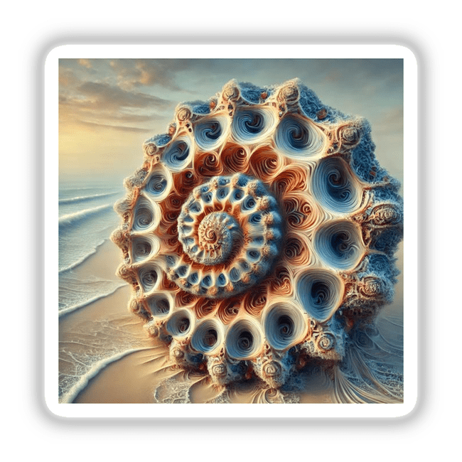 Fractal Shell - A Seashell with Endless, Repeating Patterns: A spiral sea shell with intricate, repeating designs available as stickers or digital artwork.