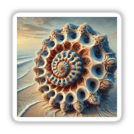 Fractal Shell - A Seashell with Endless, Repeating Patterns: A spiral sea shell with intricate, repeating designs available as stickers or digital artwork.