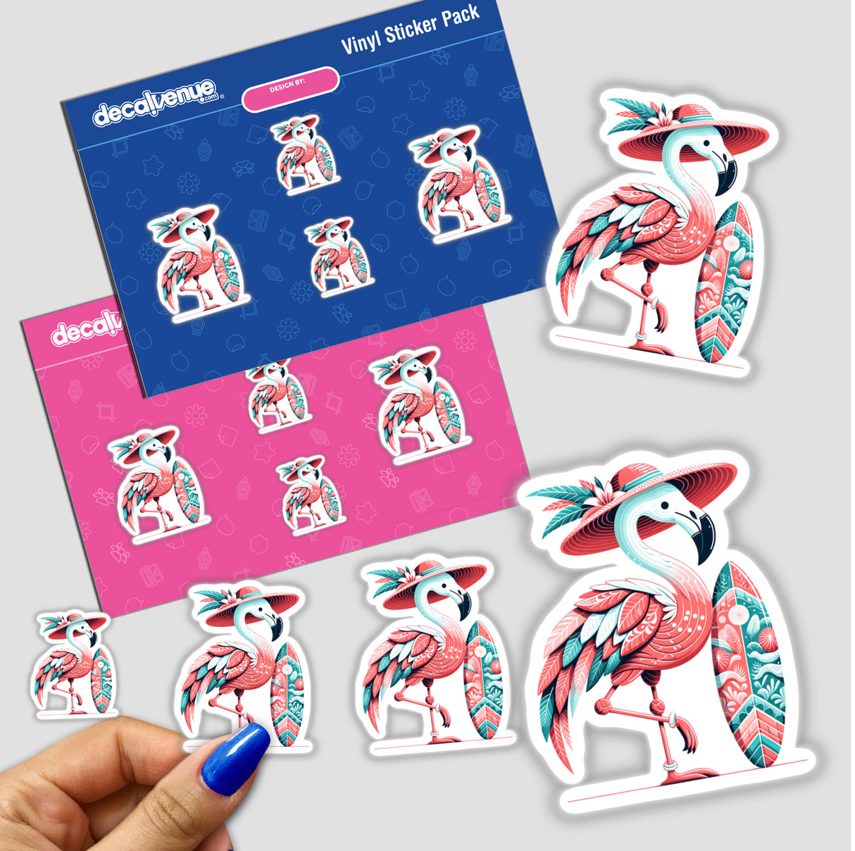 Flamingo in Summer Beach Hat with Surfboard