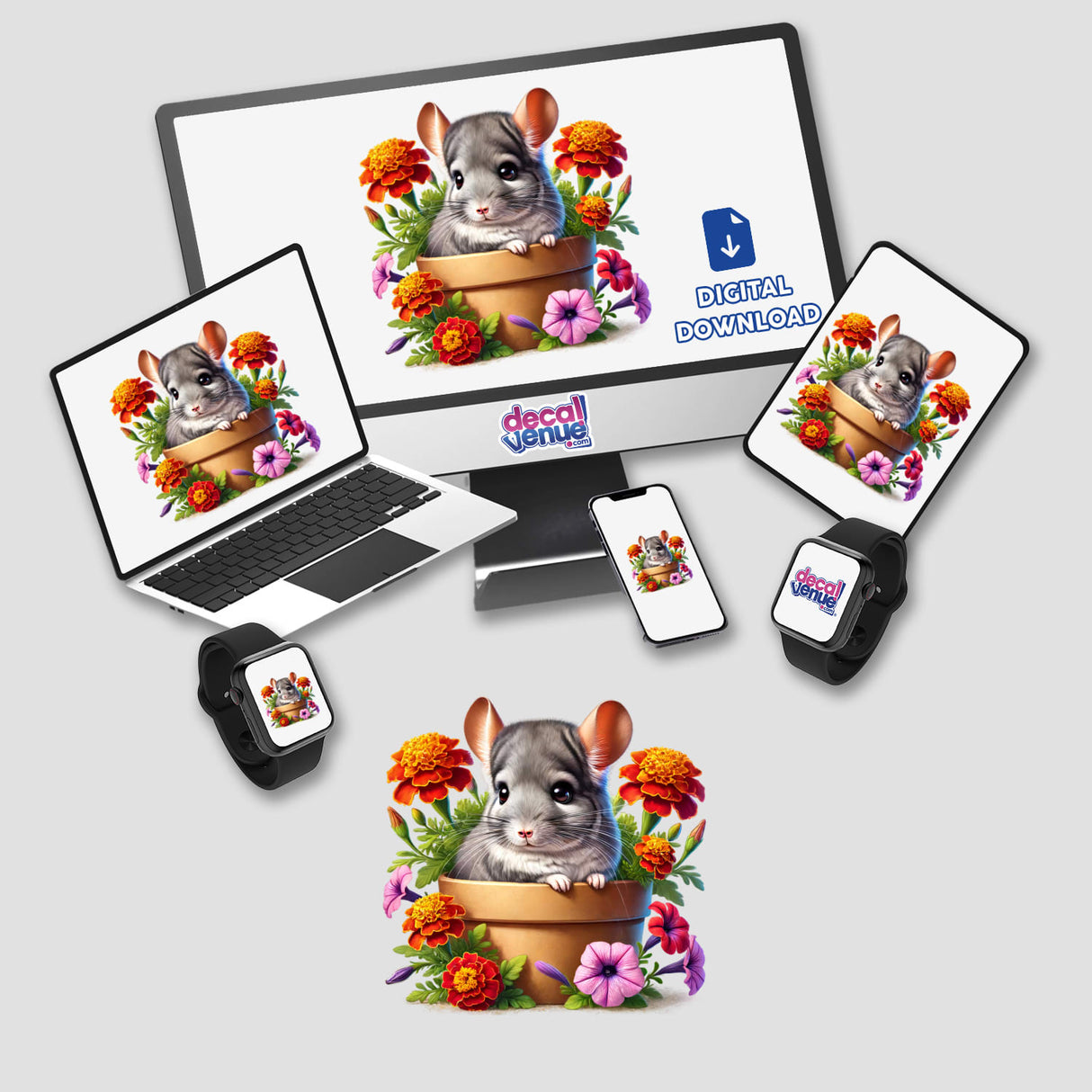 Chinchilla Peeking Out of Flower Pot