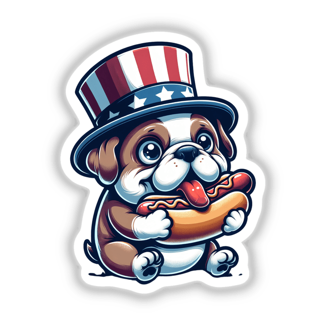 Dog Wearing Uncle Sam Hat Eating a Hot Dog