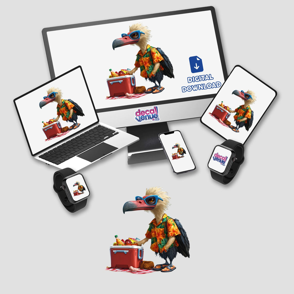 Vulture Bird in Hawaiian Shirt on Beach