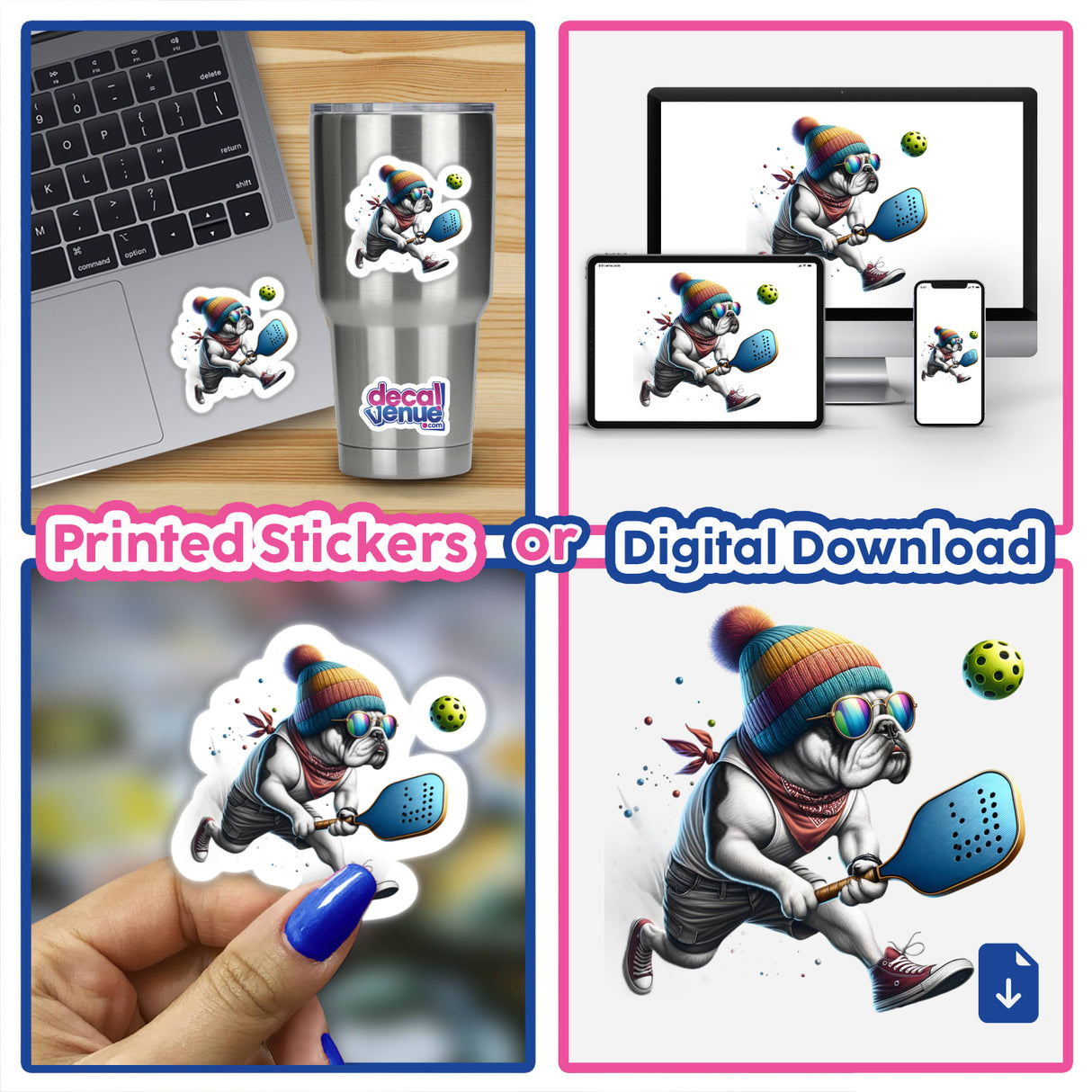 Trendy Bulldog Dog Playing Pickleball