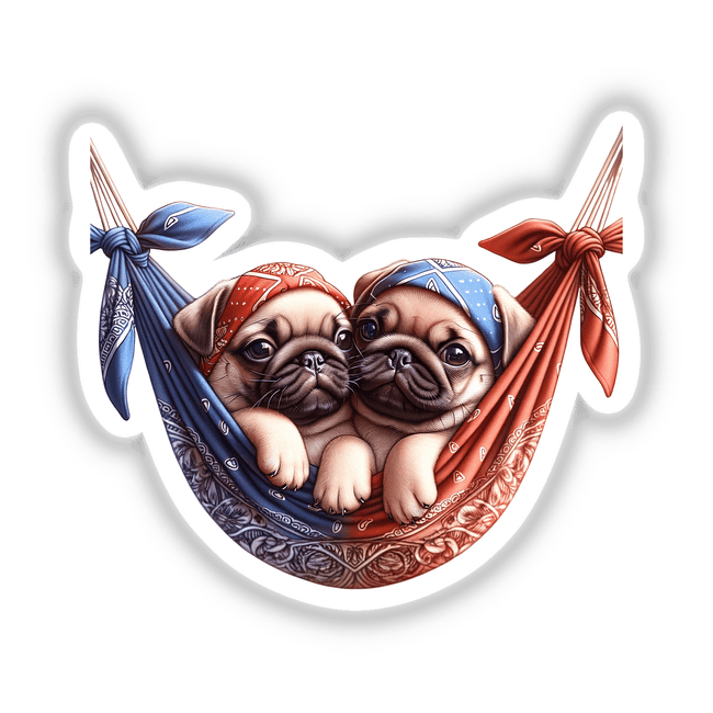 Cute Pug Dogs in Bandana Hammock