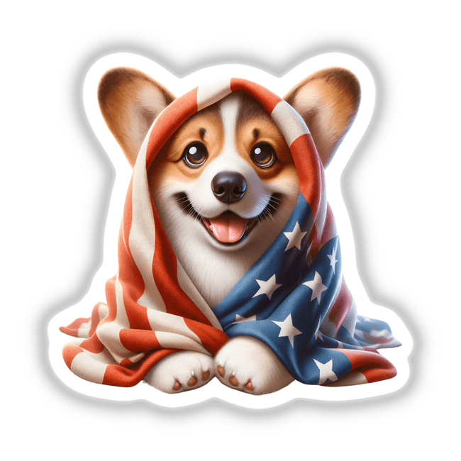 Cute Corgi Dog Wrapped in a USA Flag