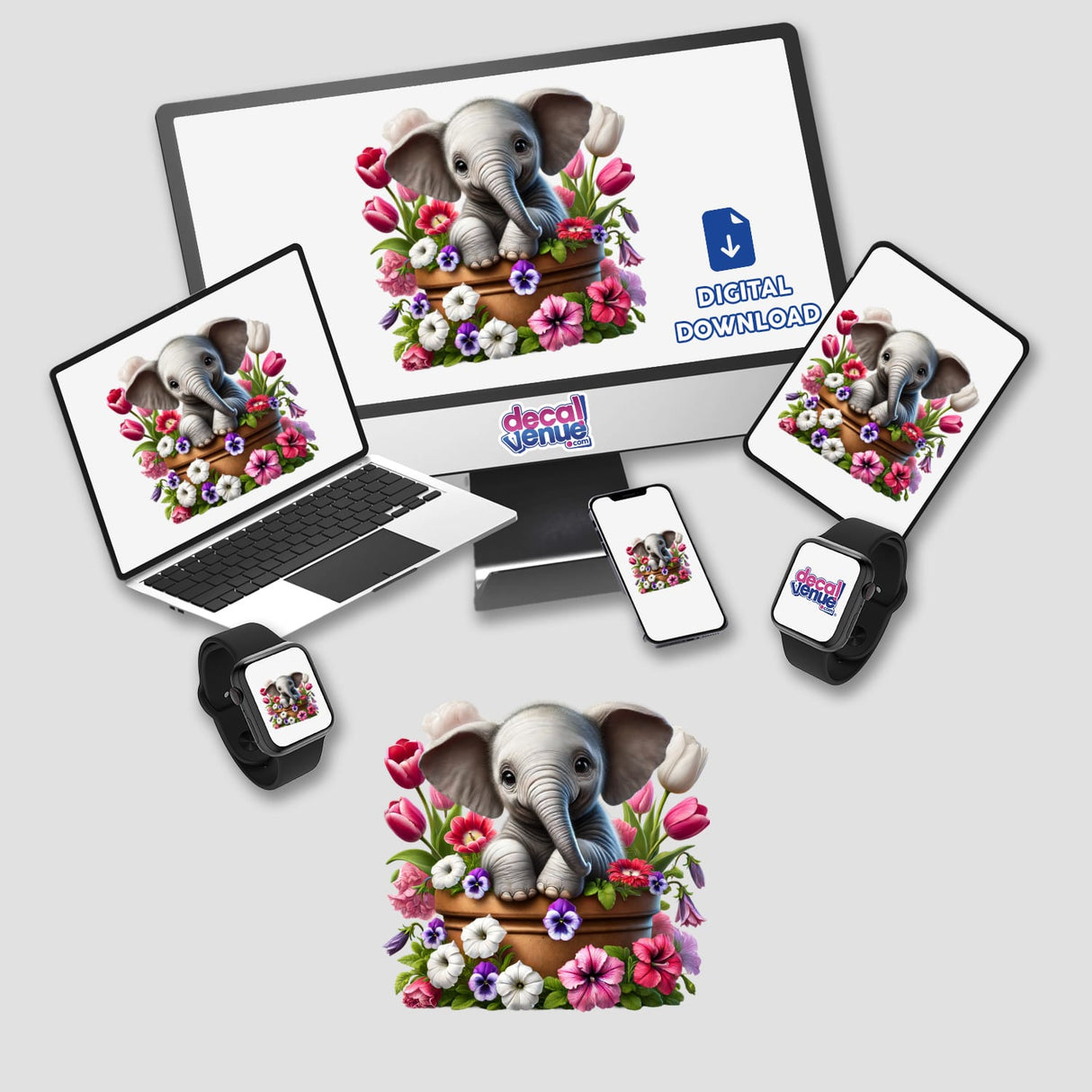 Elephant Peeking Out of Flower Pot