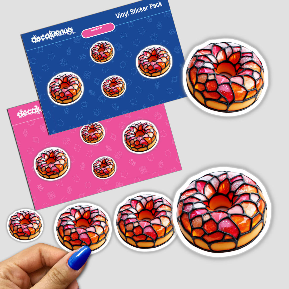 Sufganiyah (Jelly Donut) Stained Glass Style stickers featuring artistic stained glass donut designs, available as unique stickers or digital artwork.