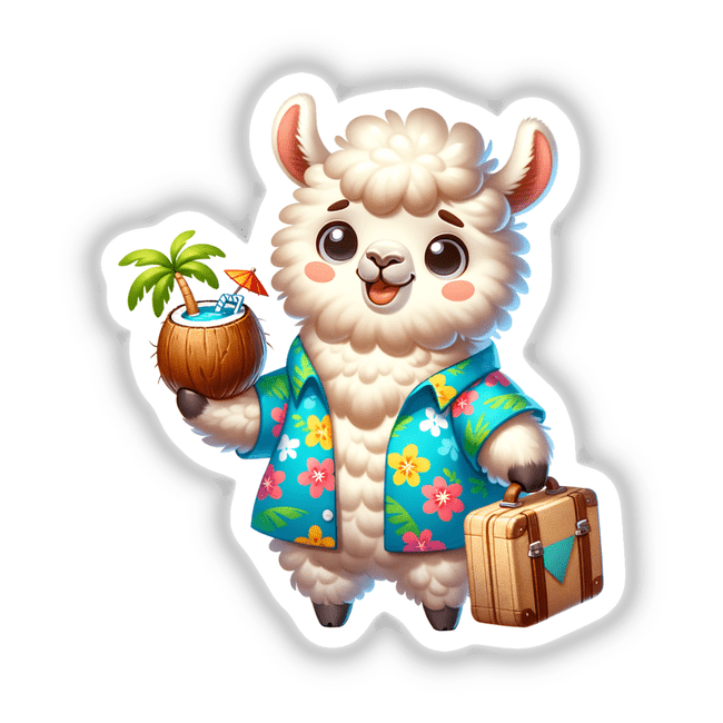Vacation Llama Hawaiin Shirt Coconut Drink