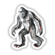 Sasquatch Newspaper Art: A detailed paper cut-out of a yeti, available as stickers or digital artwork.