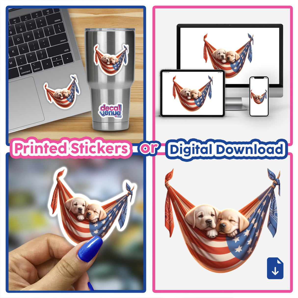 Labrador Retriever Dogs in American Flag Bandana Hammock