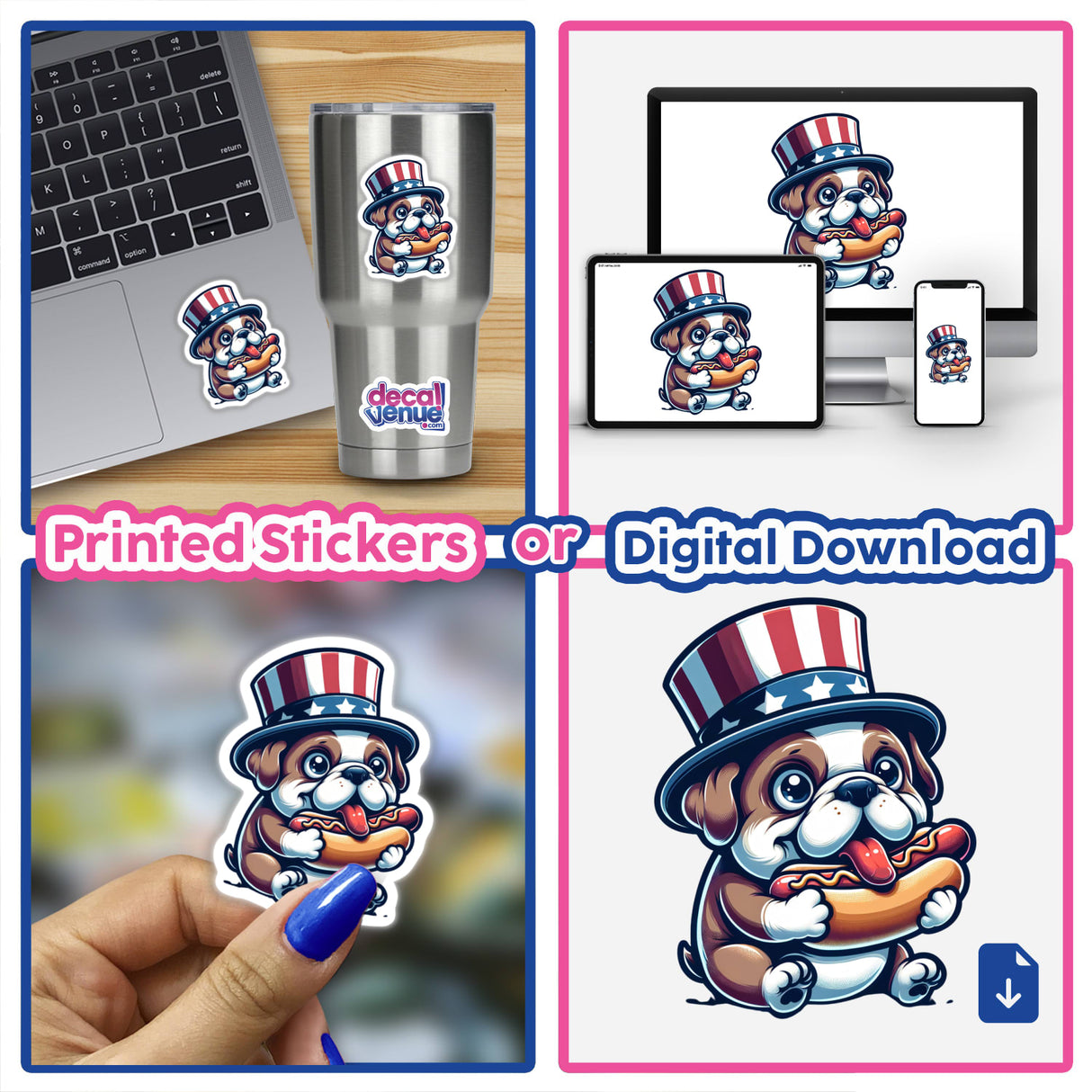 Dog Wearing Uncle Sam Hat Eating a Hot Dog