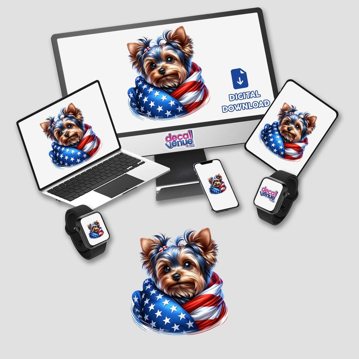 Yorkie Dog Wrapped in a USA Flag