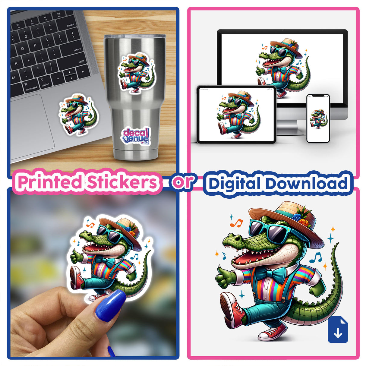 Stylish Crocodile in Hat and Bowtie Dancing