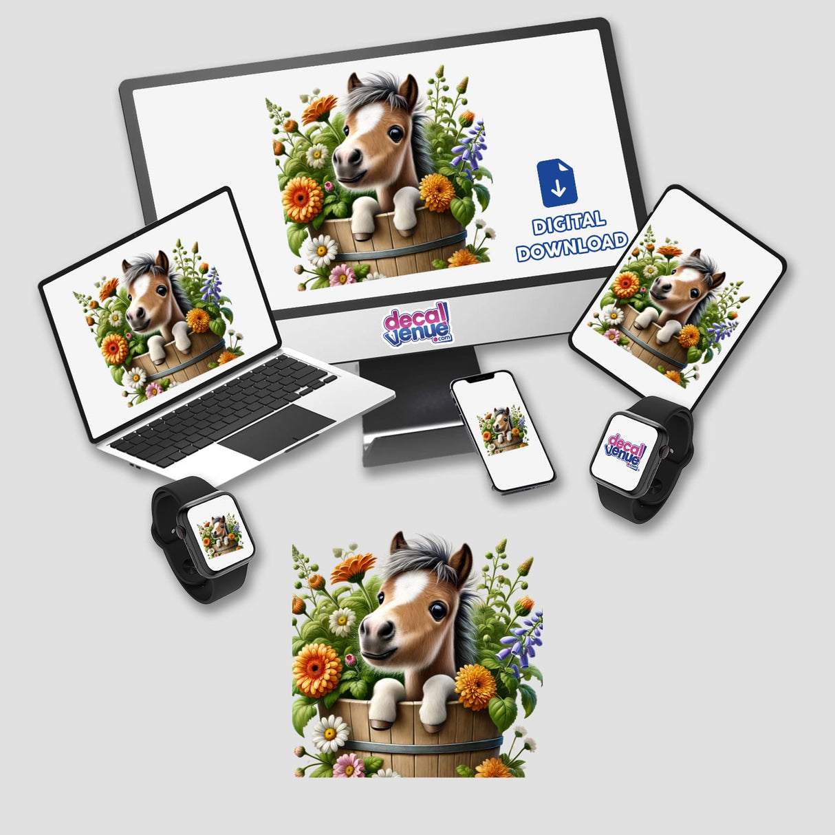 Horse Peeking Out of Flower Pot