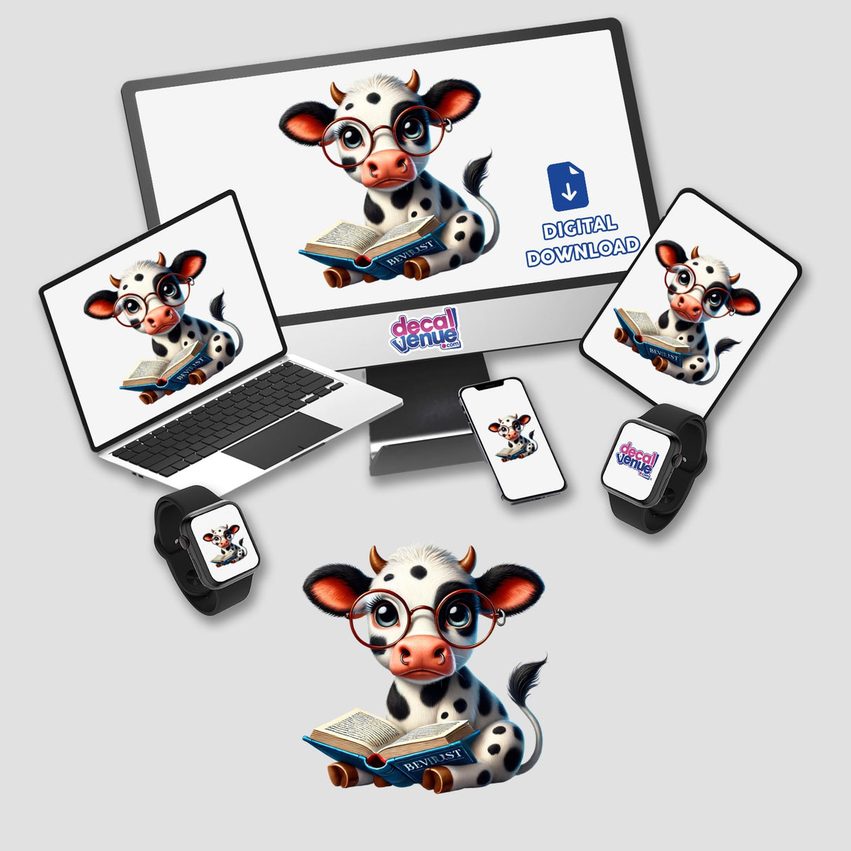 Spotted Cow With Reading Glasses Open Book