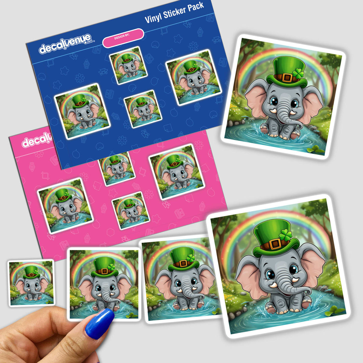 Elephant with Leprechaun Hat and Rainbow