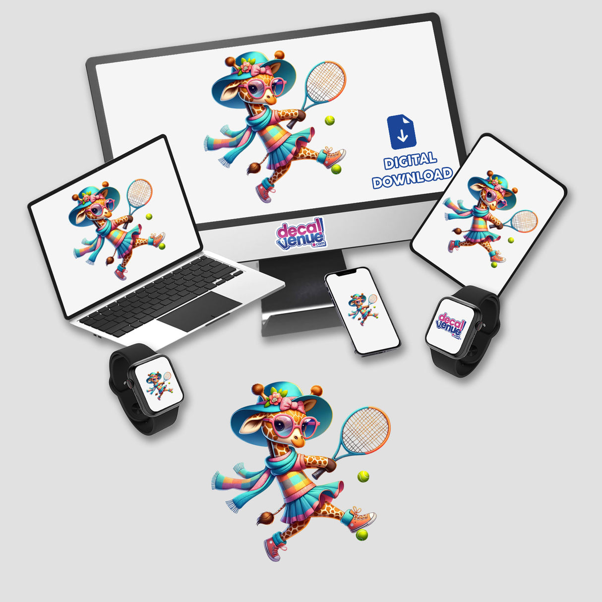 Stylish Giraffe Playing Tennis