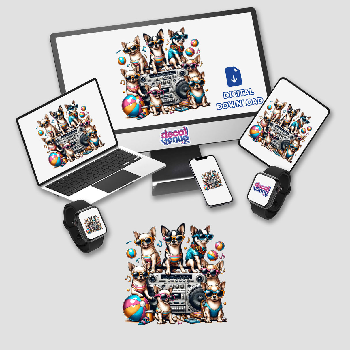 Chihuahua Beach Party Sunglasses Boombox