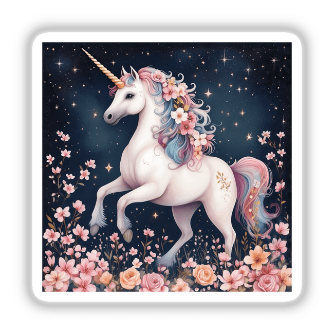 Enchanted Unicorn in Floral Meadow