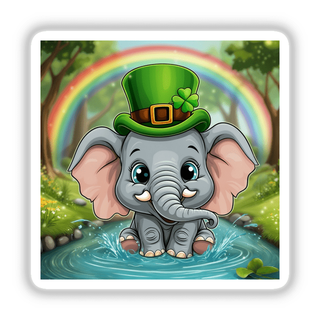 Elephant with Leprechaun Hat and Rainbow