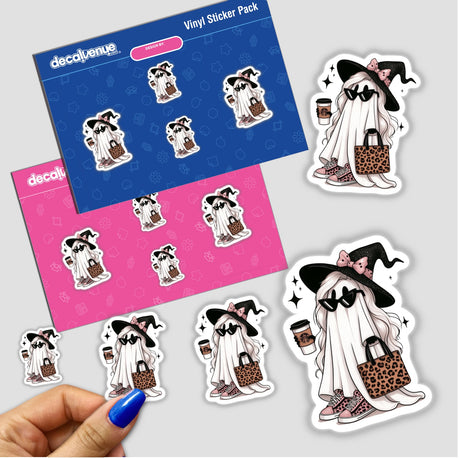 Boujee Ghost Leopard Tote and Sneakers II stickers featuring playful cartoon ghosts with hats and sunglasses.