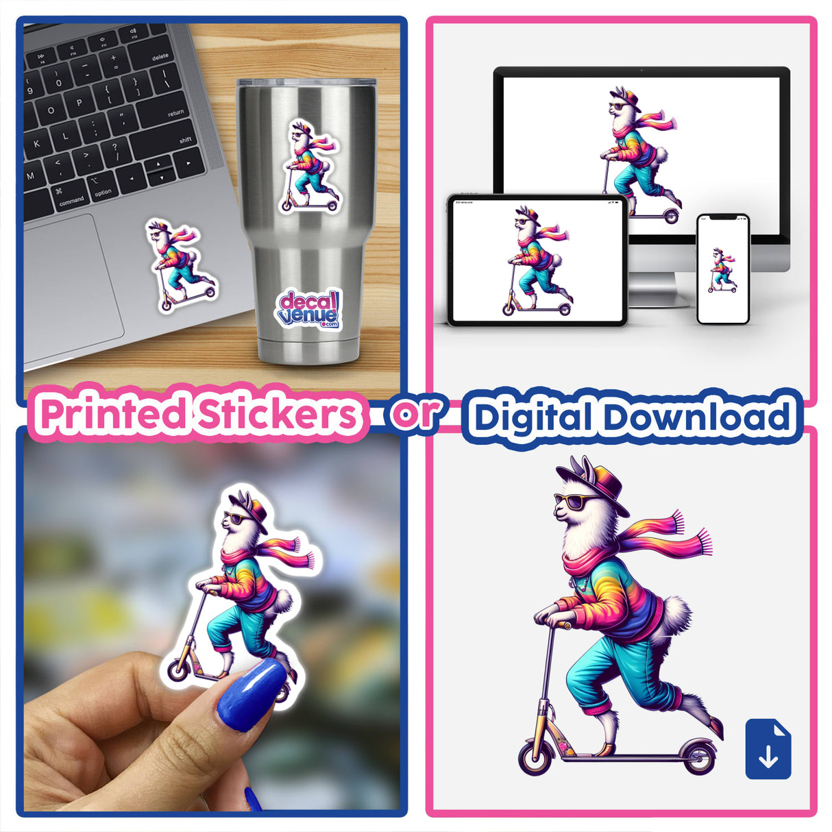 Trendy Llama Riding a Scooter