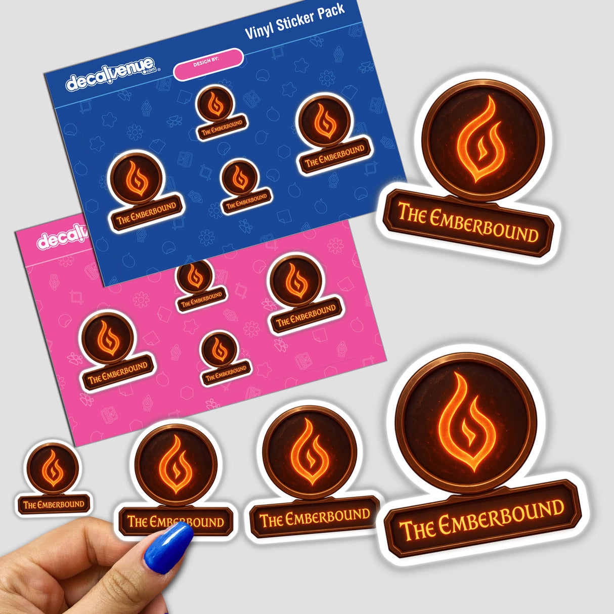 The Emberbound – RPG-Style Skill Badge (Bronze Flame Rune Emblem) features intricate rune designs, available as vinyl stickers or digital artwork, embodying Decal Venue's unique aesthetic.