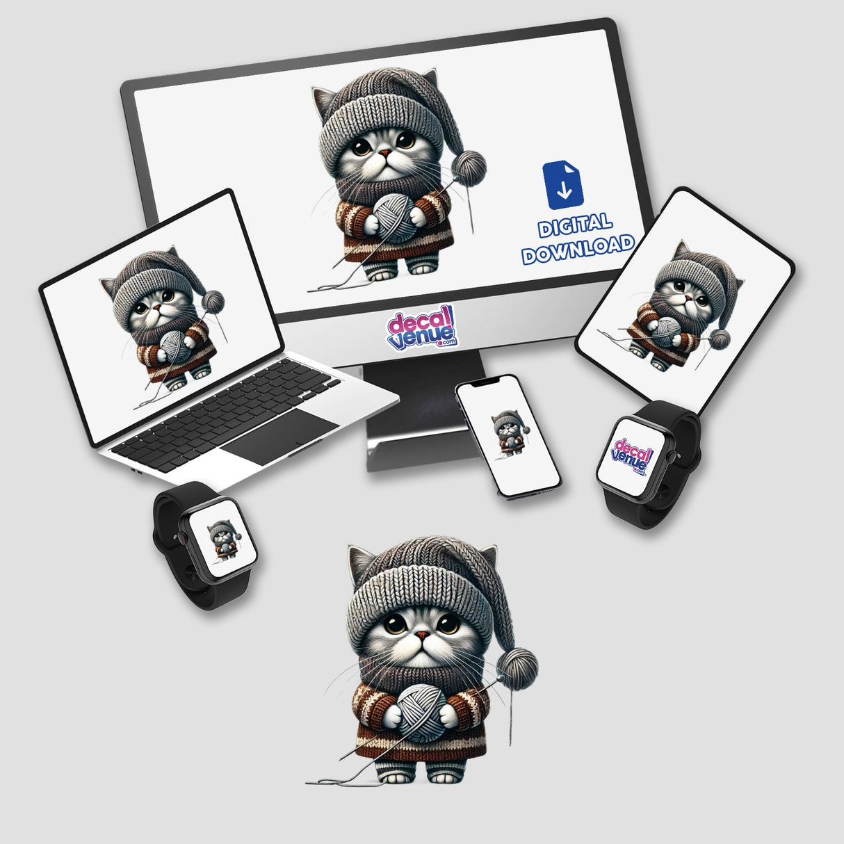 Scottish Straight Cat Gnome Holding Ball of Yarn