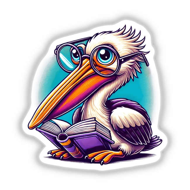 Pelican With Reading Glasses Open Book