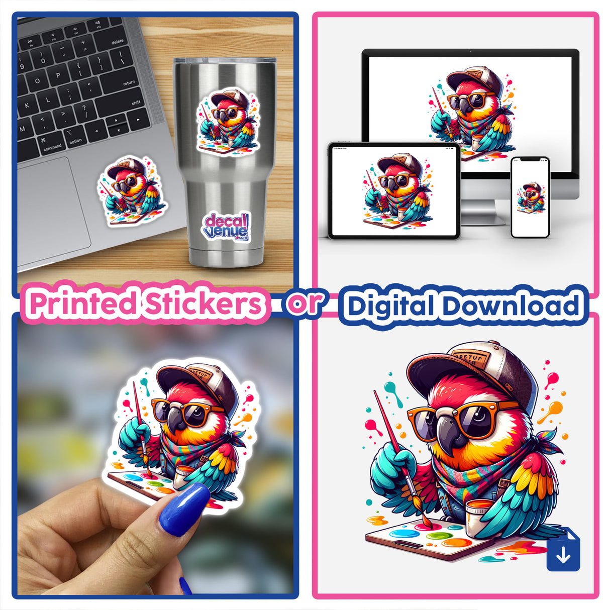 Hipster Parrot Painting a Masterpiece