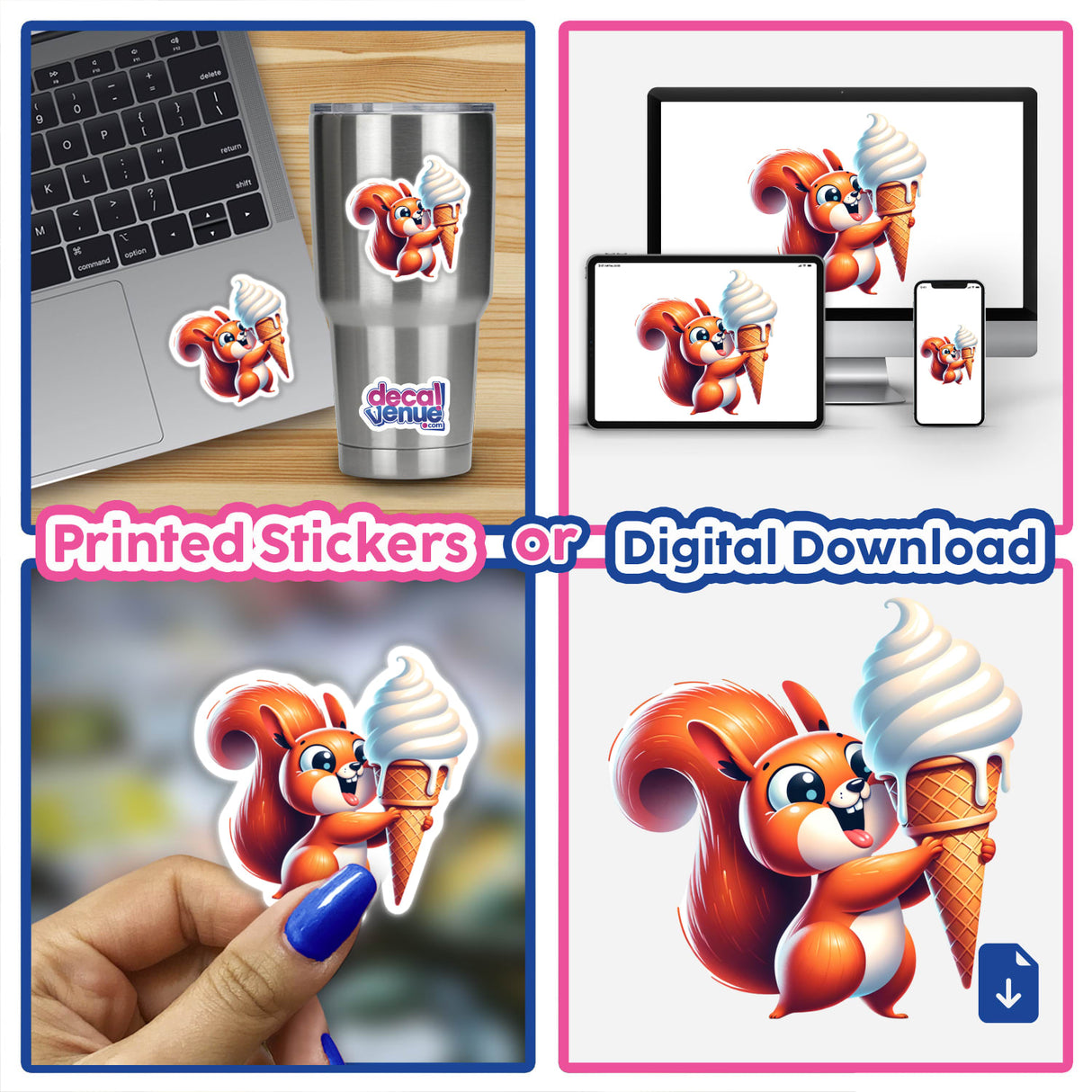 Happy Squirrel Holding Giant Ice Cream Cone