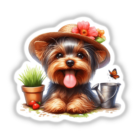 Gardening Yorkie Dog