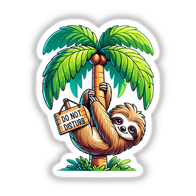 Sloth Hanging from Palm Tree Do Not Disturb Sign