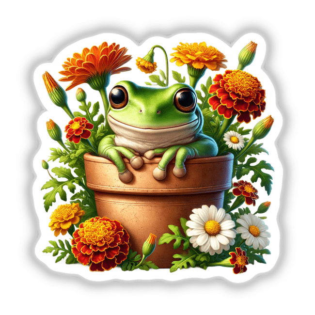 Frog Peeking Out of Flower Pot