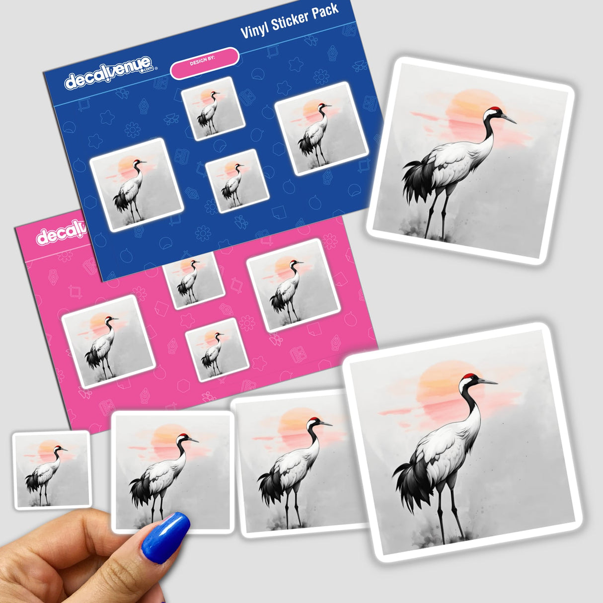 Sumi-e Japanese Watercolor Crane at Sunrise Traditional, available as stickers or digital artwork, showcases a graceful crane with elegant brushwork, embodying the serene beauty of traditional Japanese watercolor art.