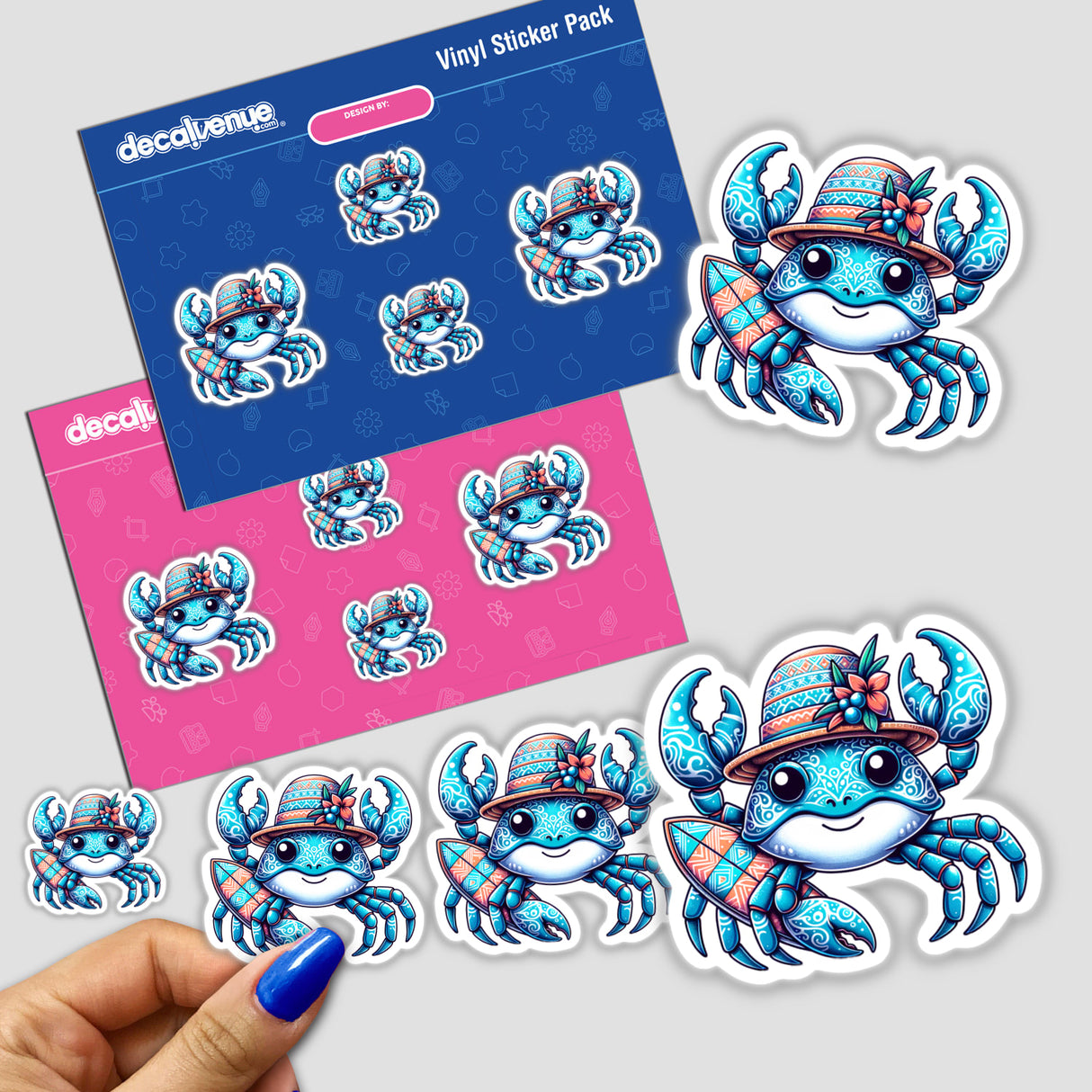 Sand Crab in Summer Beach Hat with Surfboard