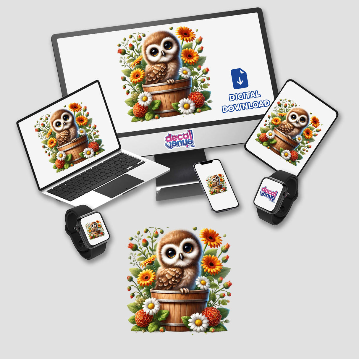 Owl Bird Peeking Out of Flower Pot