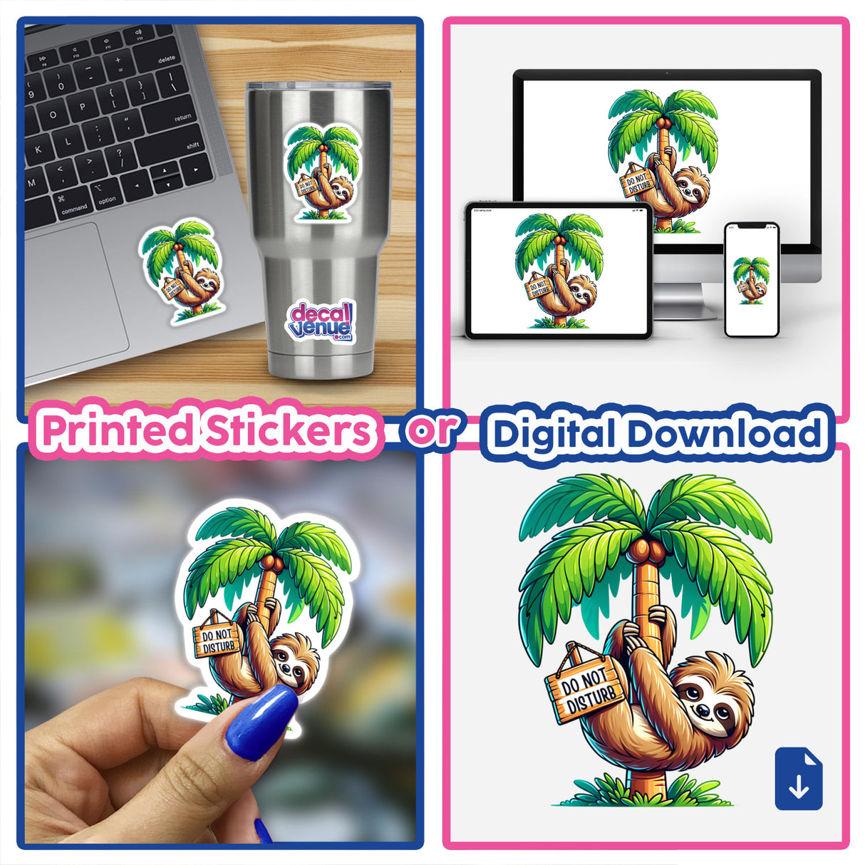 Sloth Hanging from Palm Tree Do Not Disturb Sign