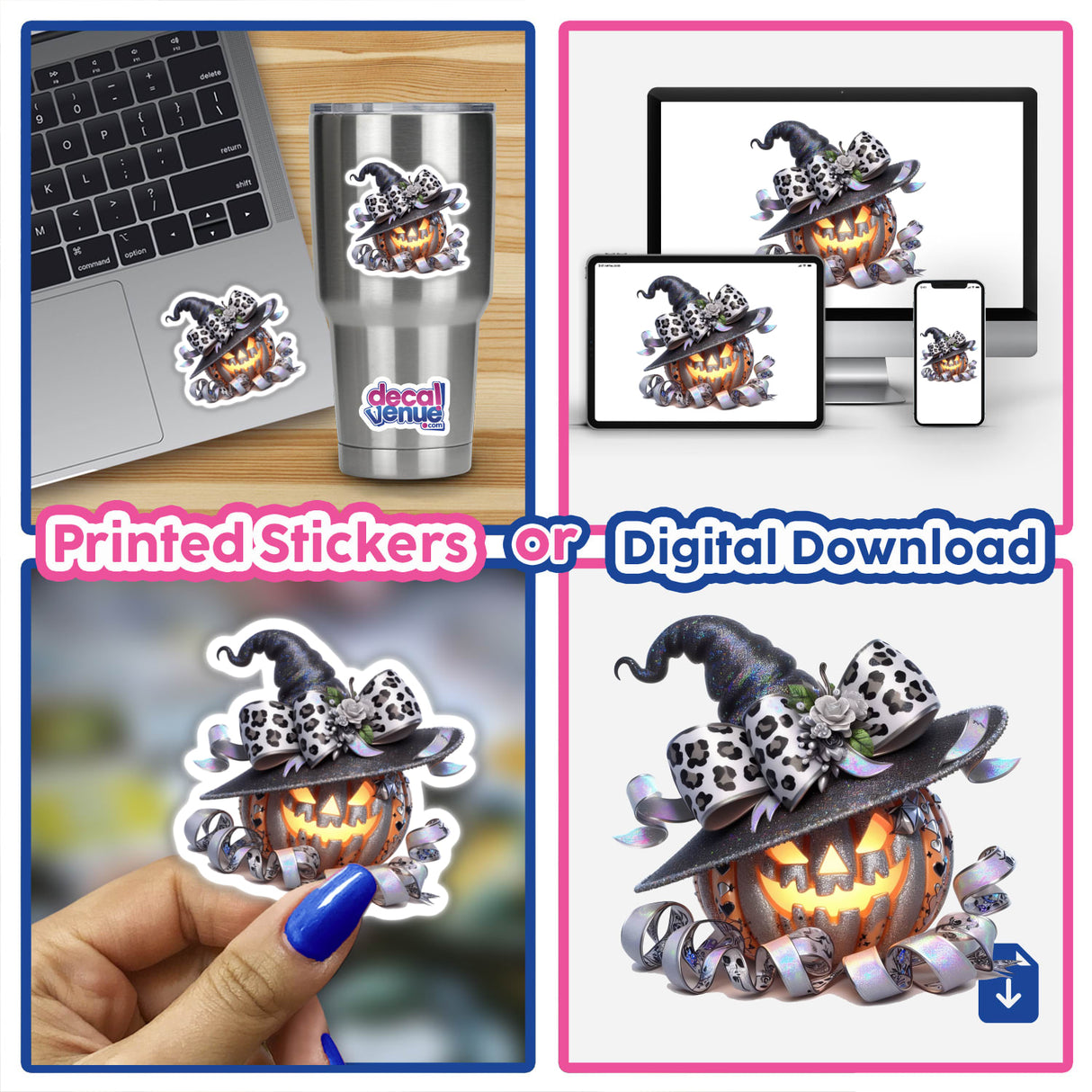 Glowing Light Halloween Pumpkin Leopard Coquette Bow & Ribbon - Digital artwork depicting a festive pumpkin with a leopard print bow and ribbon, surrounded by a glowing light effect.