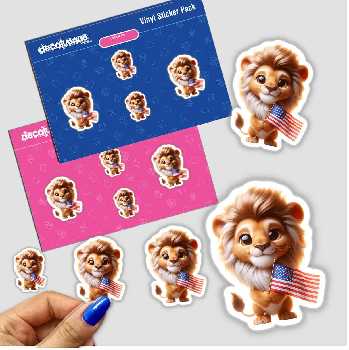 Cute Lion Holding American Flag