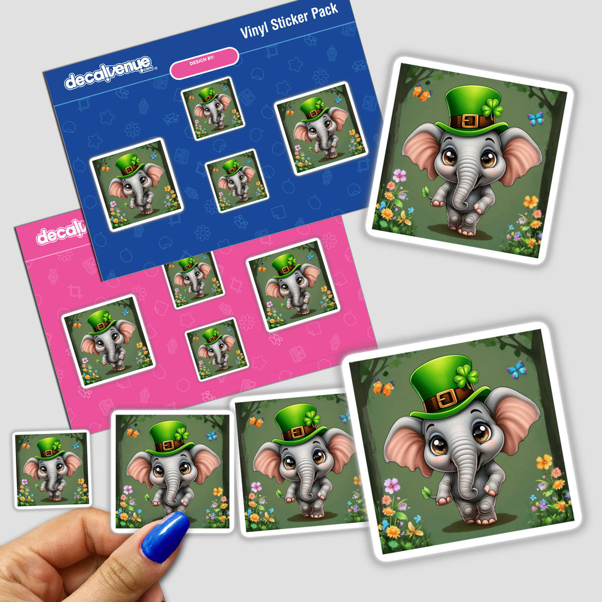 Leprechaun Elephant in Forest with Butterflies and Flowers