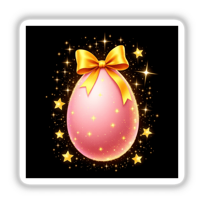 Pastel Pink Easter Egg with Yellow Bow and Glitter Stars