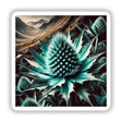 Turquoise Thistle with Spiky Petals design, close-up of a unique plant artwork by DecalVenue, available as stickers and digital downloads.