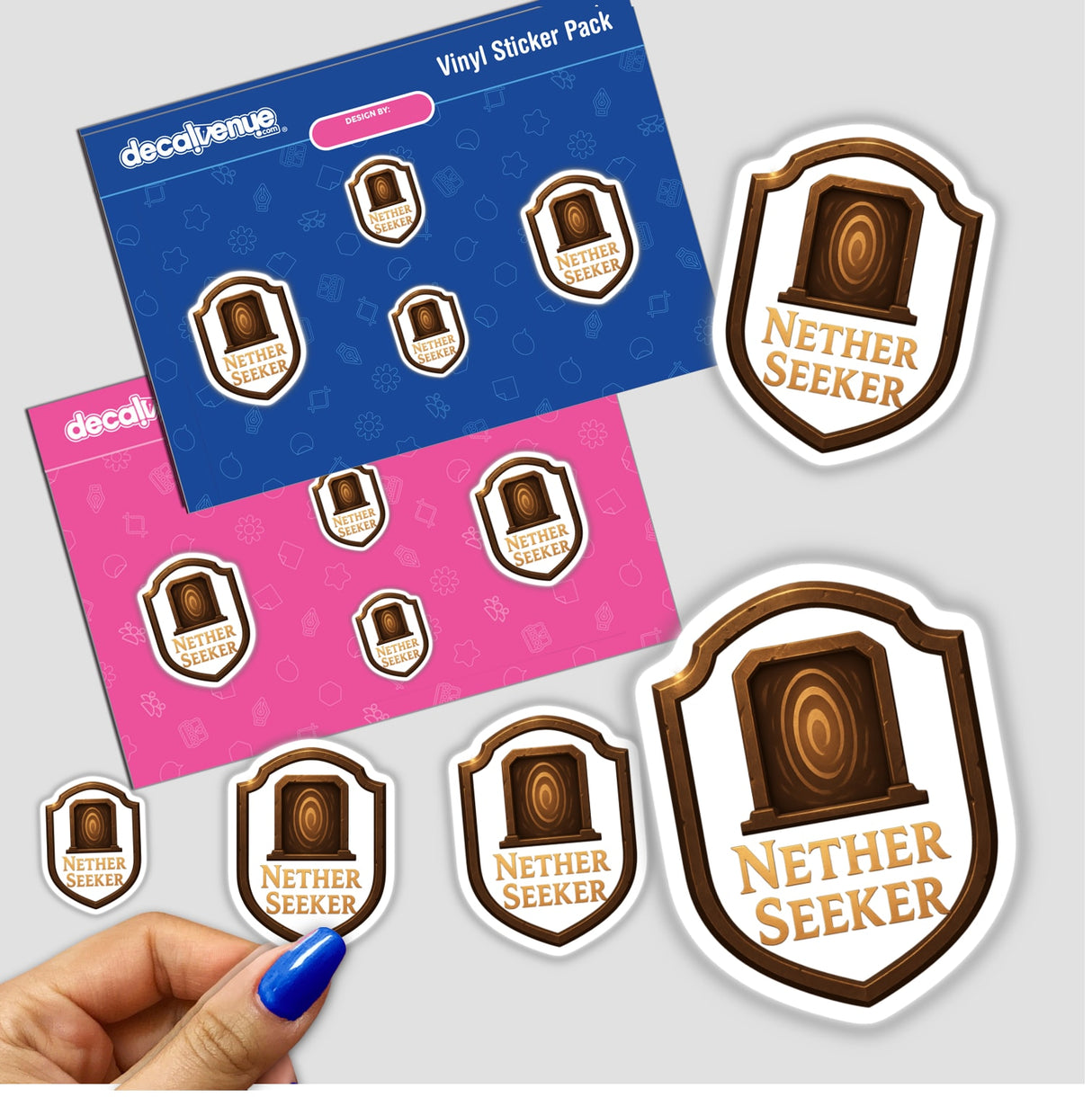 Nether Seeker – RPG-Style Skill Badge (Bronze Portal Emblem), available as stickers or digital artwork, featuring intricate emblem design ideal for fantasy gaming enthusiasts.